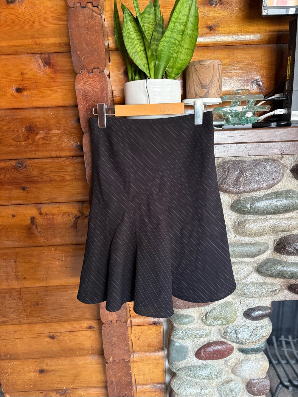Mastina Black Pinstripe Flared Skirt Career Office Quiet Luxury